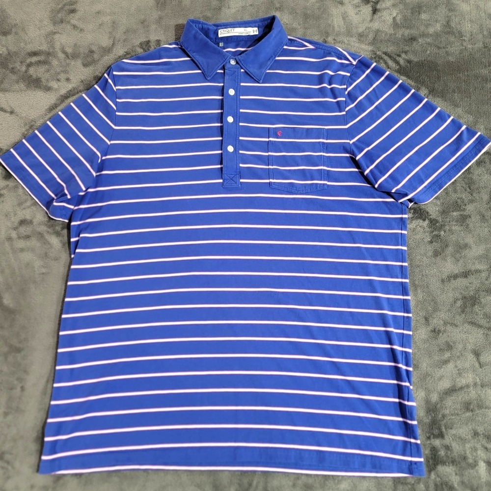Criquet Polo Shirt XL Striped Pima Cotton Spandex Classic Fit Blue Pink XL